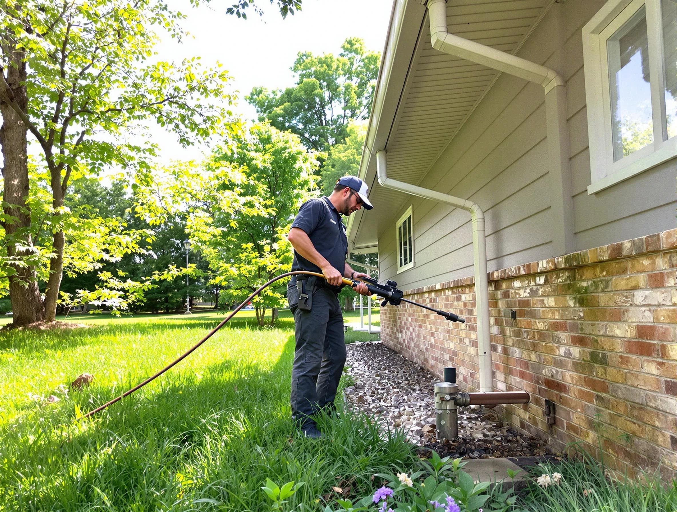 Medina Roofing Company removing debris from a downspout in Medina, OH