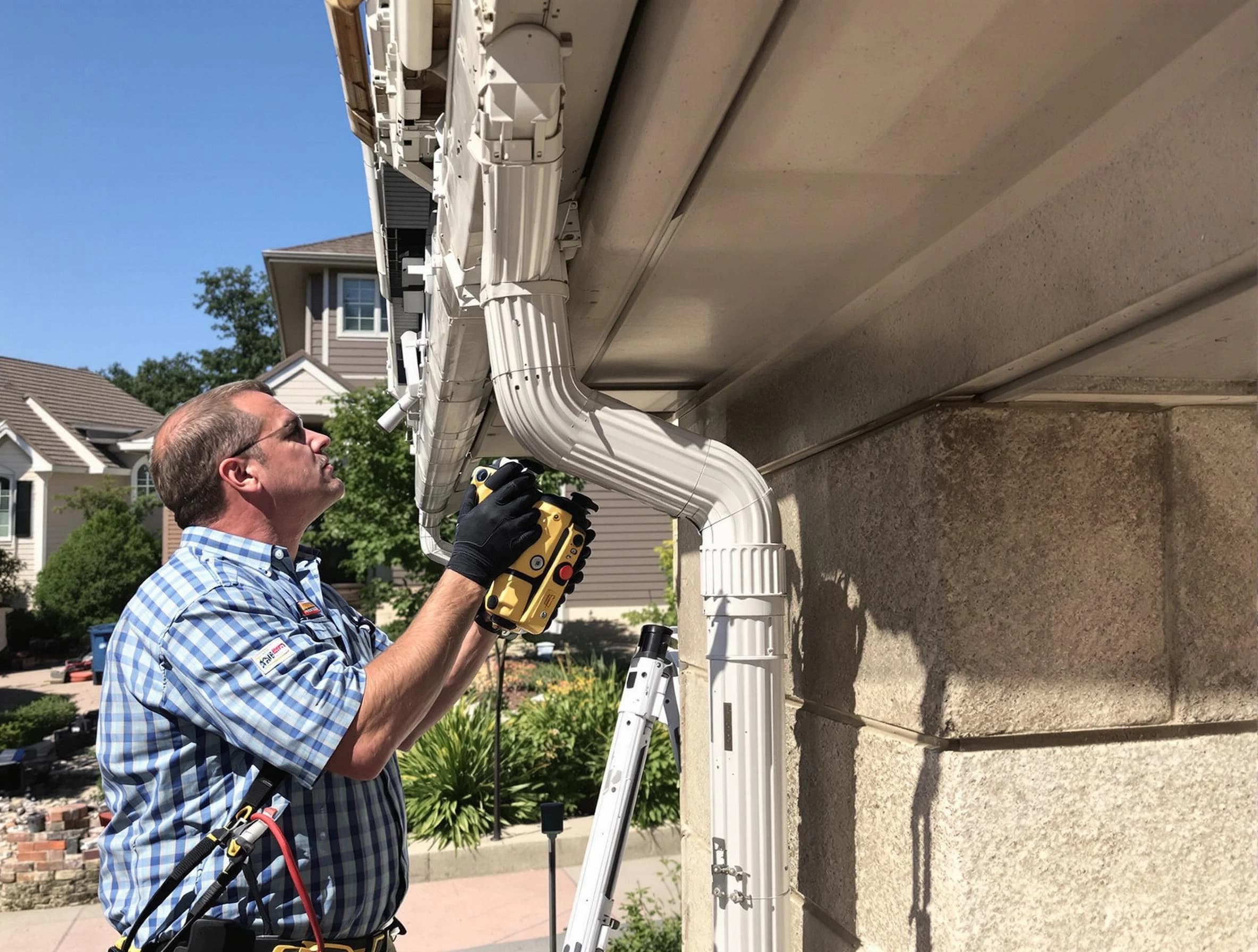 Close-up of a restored downspout system by Medina Roofing Company in Medina, OH