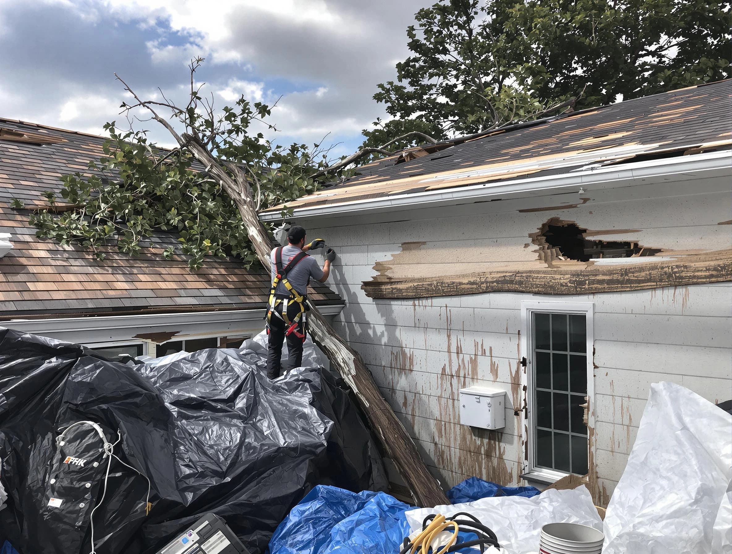 Medina Roofing Company technicians handling urgent roof damage in Medina, OH