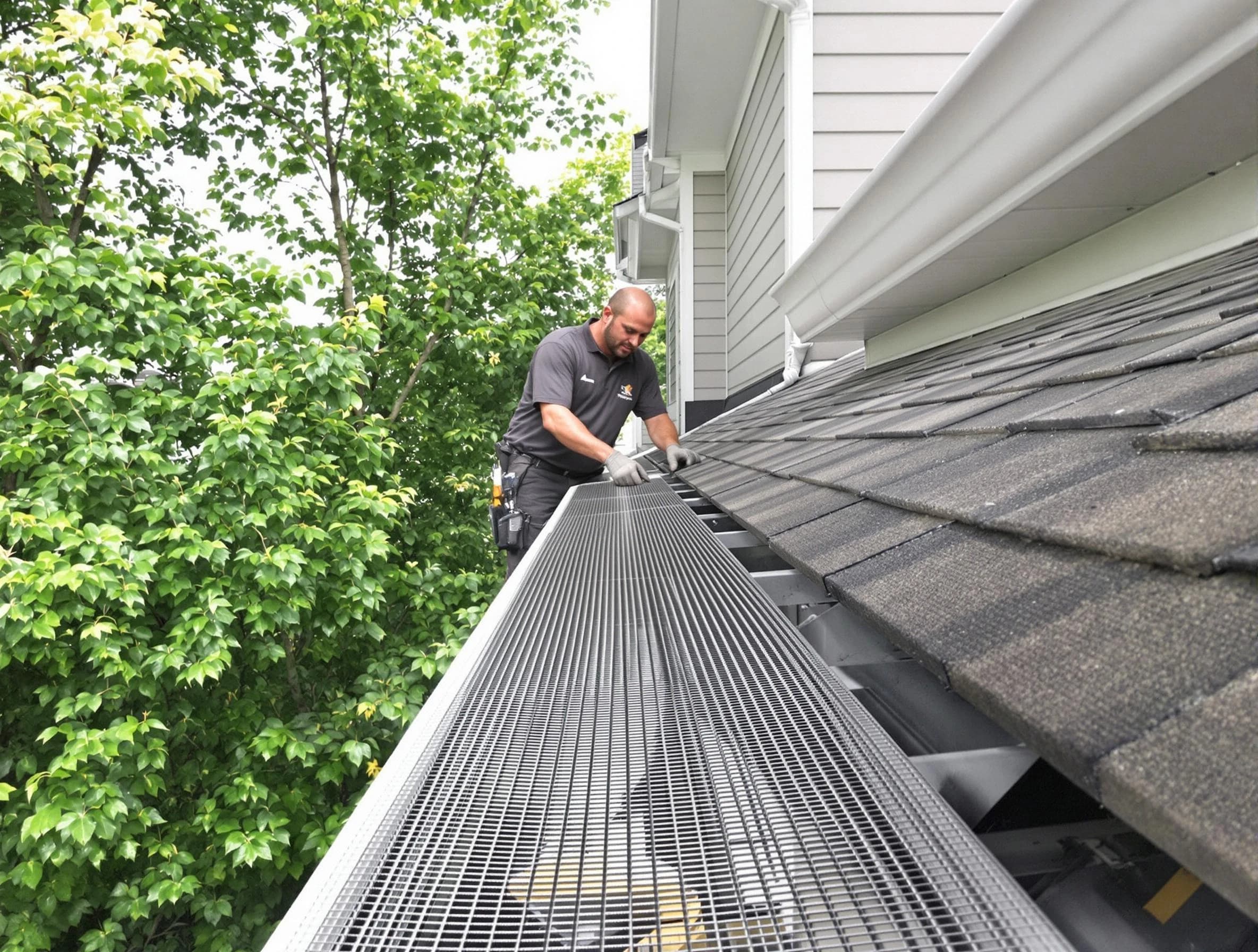 Close-up of gutter guards installed by Medina Roofing Company in Medina, OH