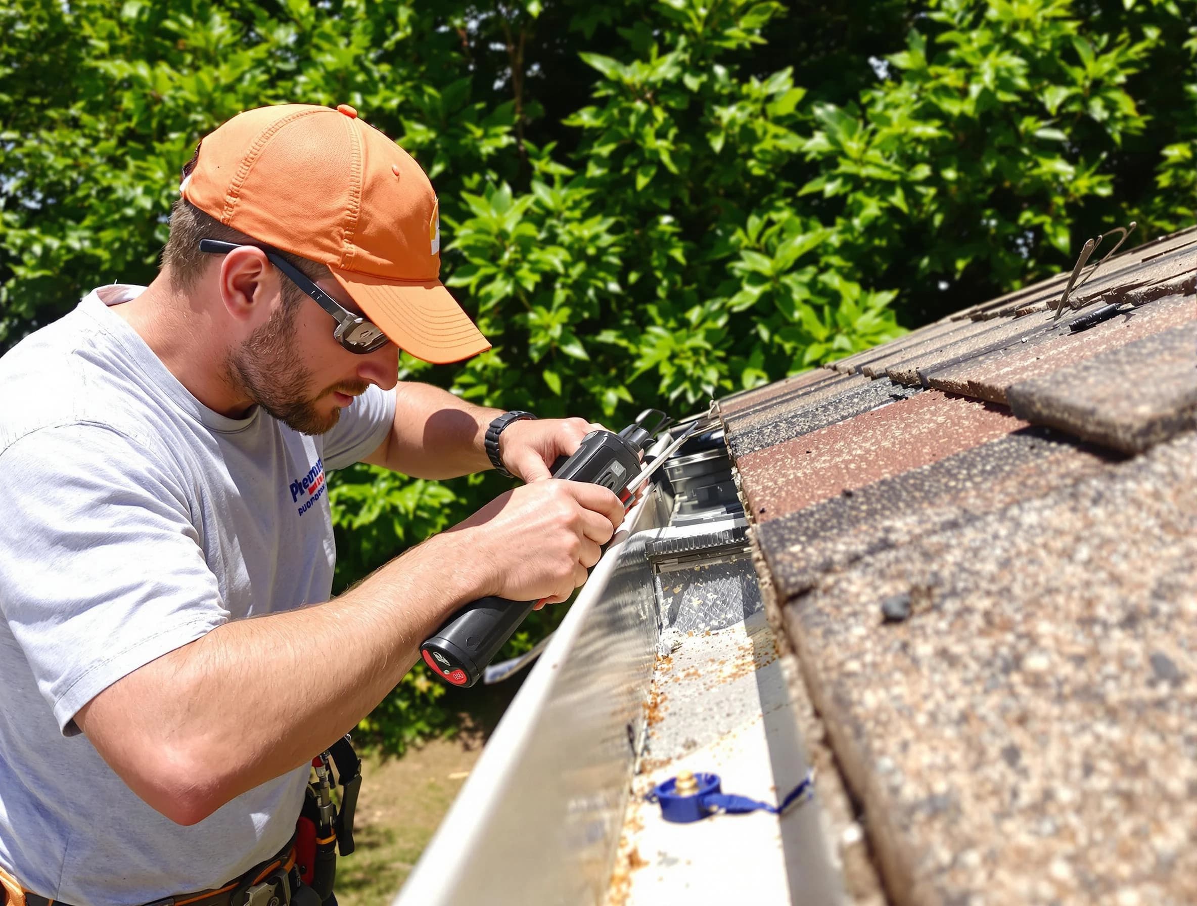 Medina Roofing Company specialists conducting a gutter repair in Medina, OH