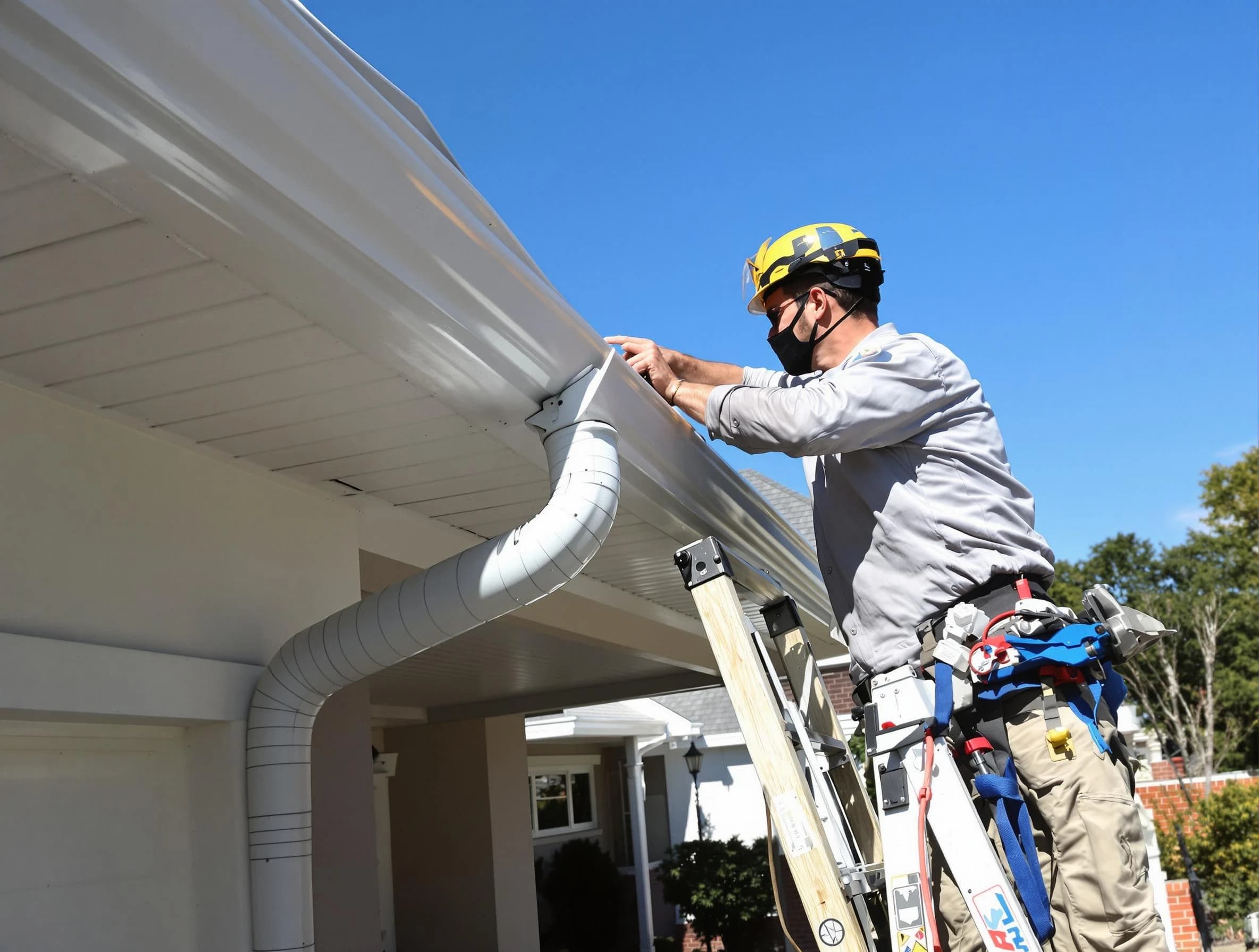 Close-up on a freshly sealed gutter joint by Medina Roofing Company in Medina, OH