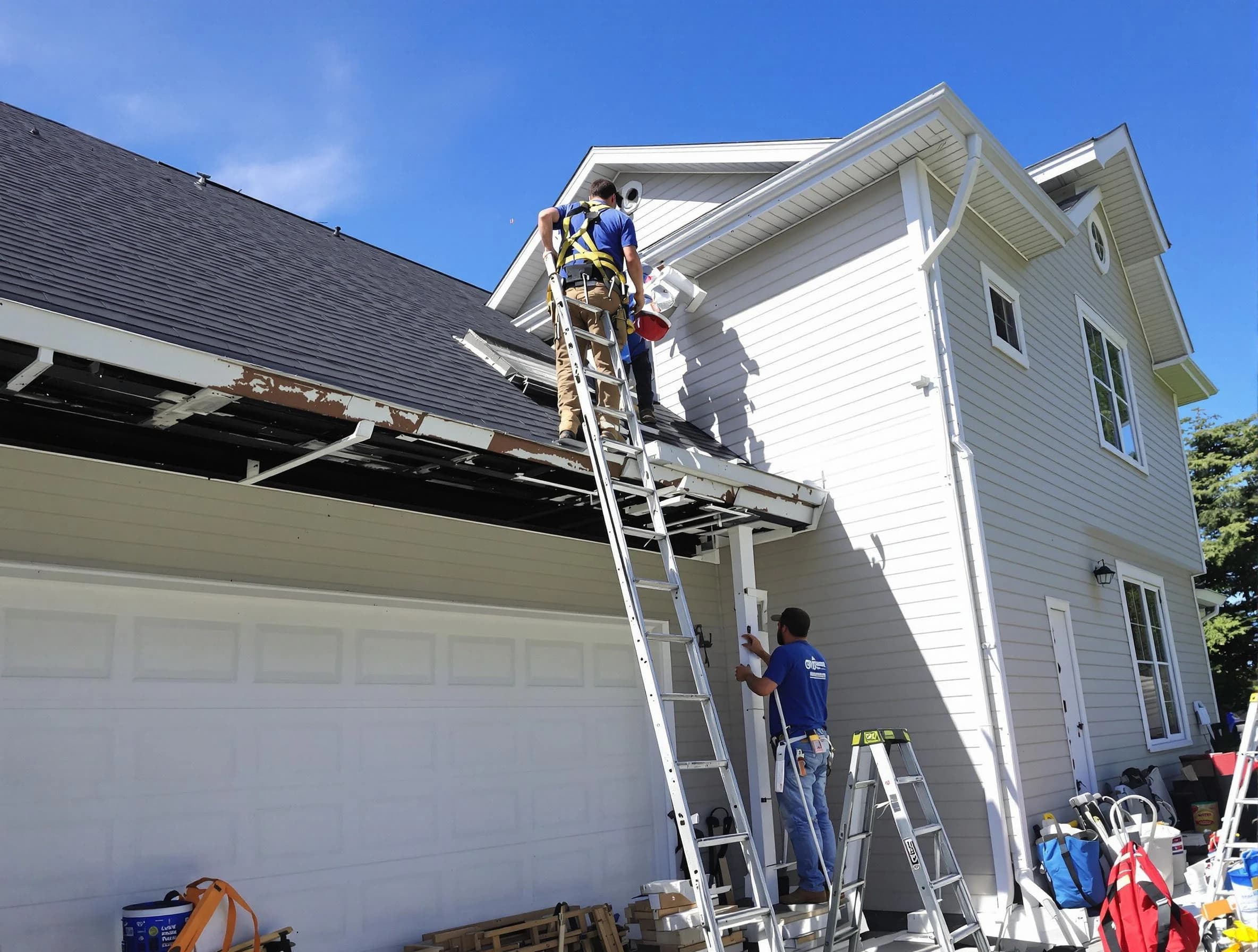 Newly replaced gutters by Medina Roofing Company in Medina, OH