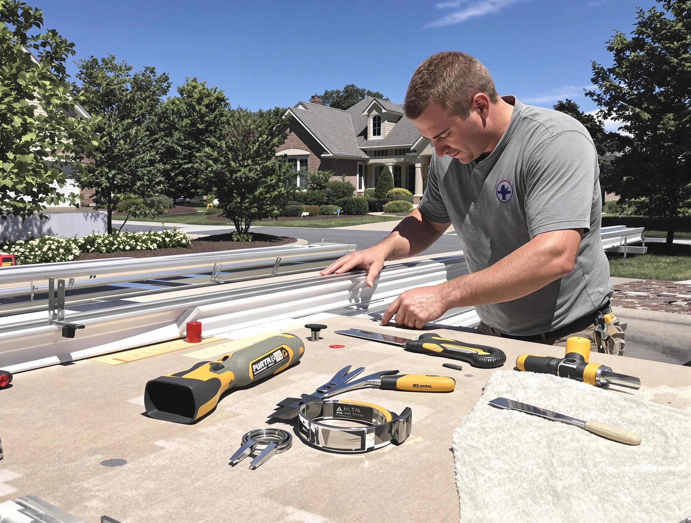 Freshly installed seamless gutter by Medina Roofing Company in Medina, OH