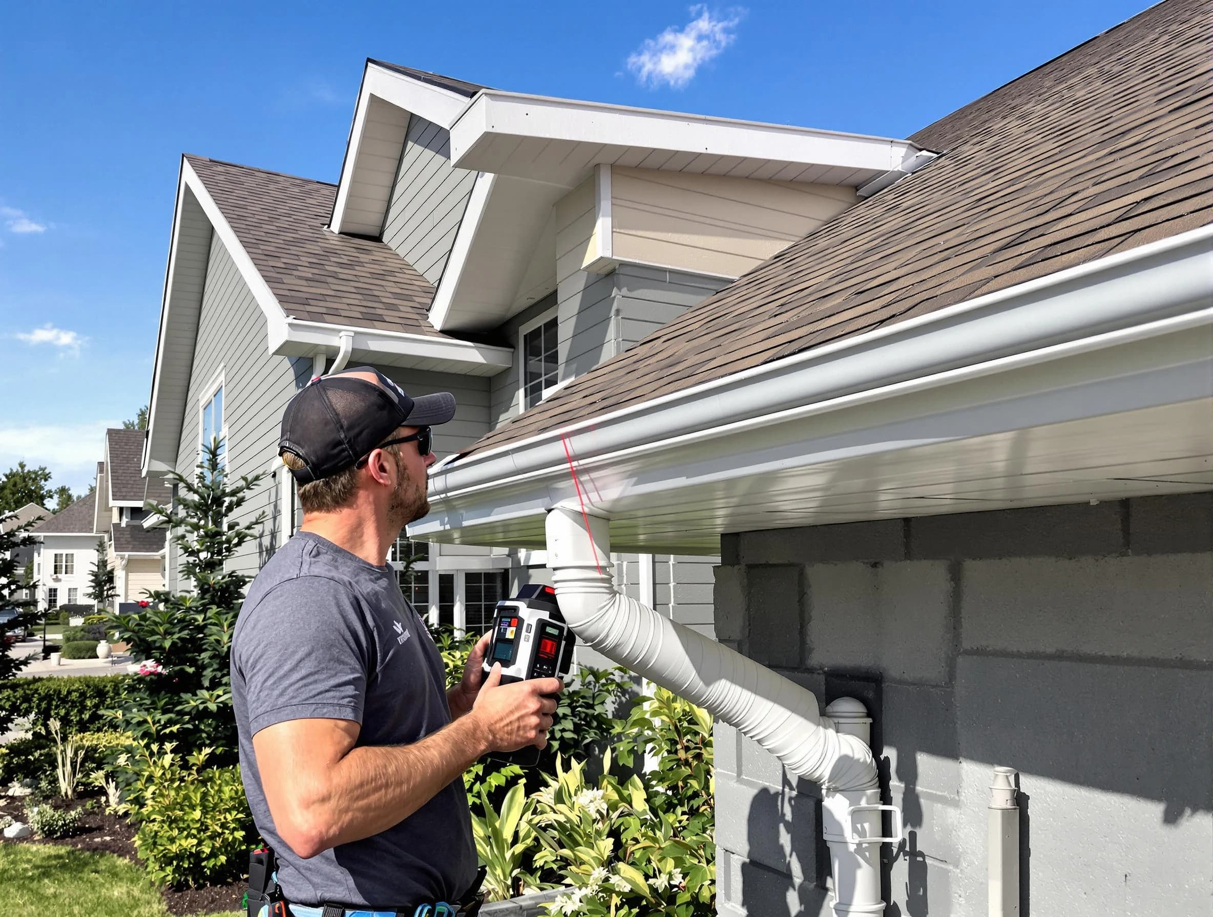 Medina Roofing Company installing seamless gutters in Medina, OH