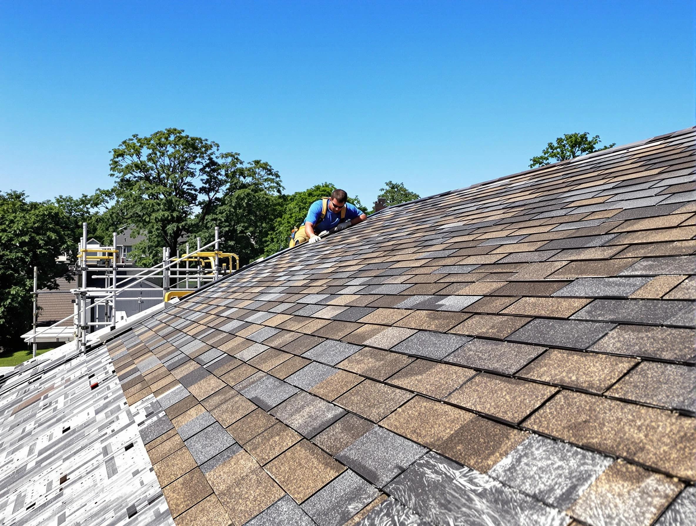 Close-up of new shingles installed by Medina Roofing Company in Medina, OH